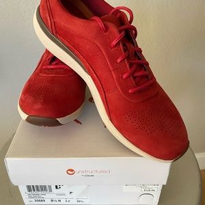 New CLARKS Ustructured Un.Cruise Lace Leather Sneaker Red Black Narrow 8.5N